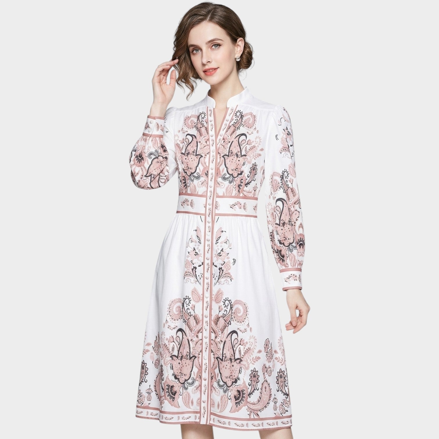 Long Sleeve Floral Boho Midi Shirt Dress