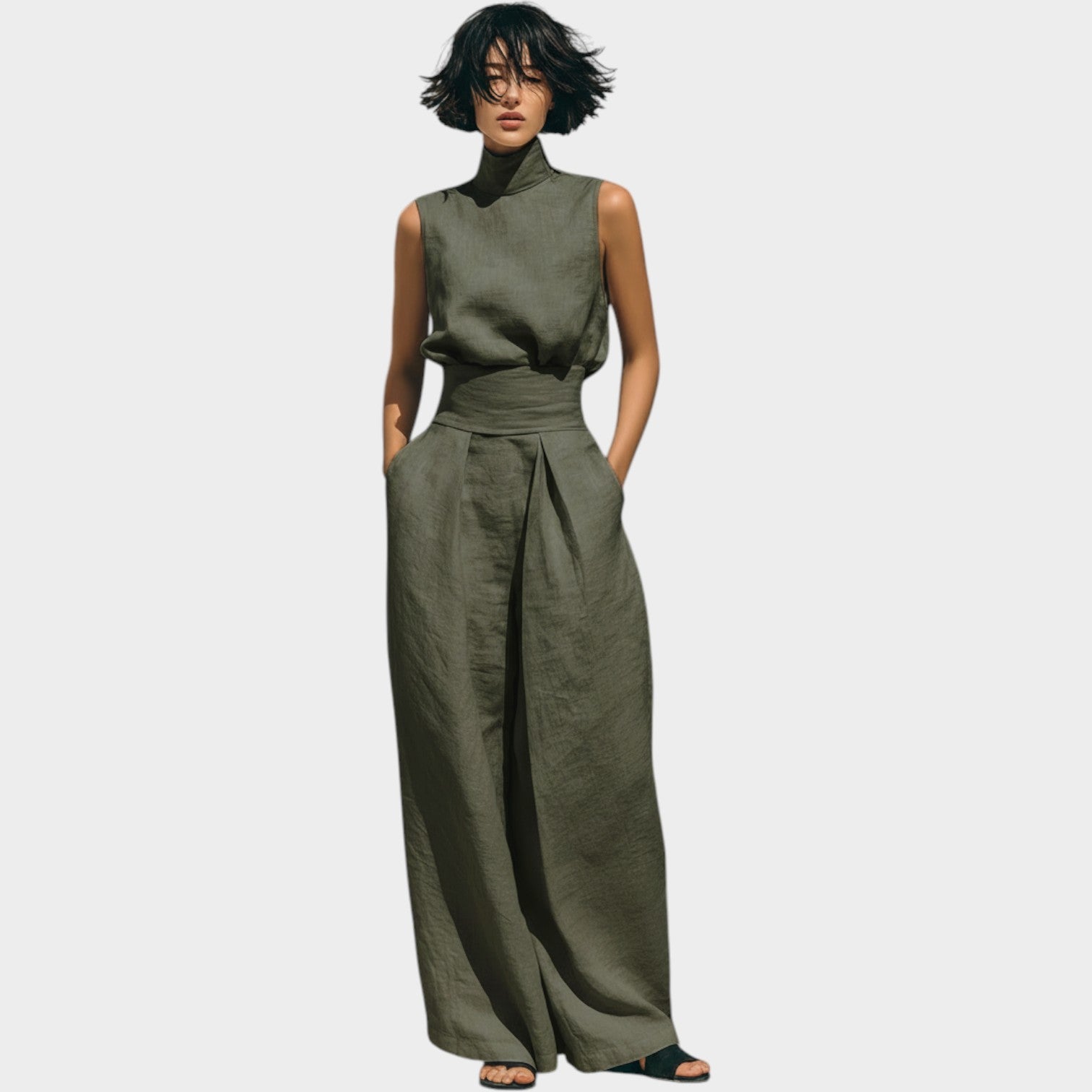 Linen Wide Leg Pants Matching Set