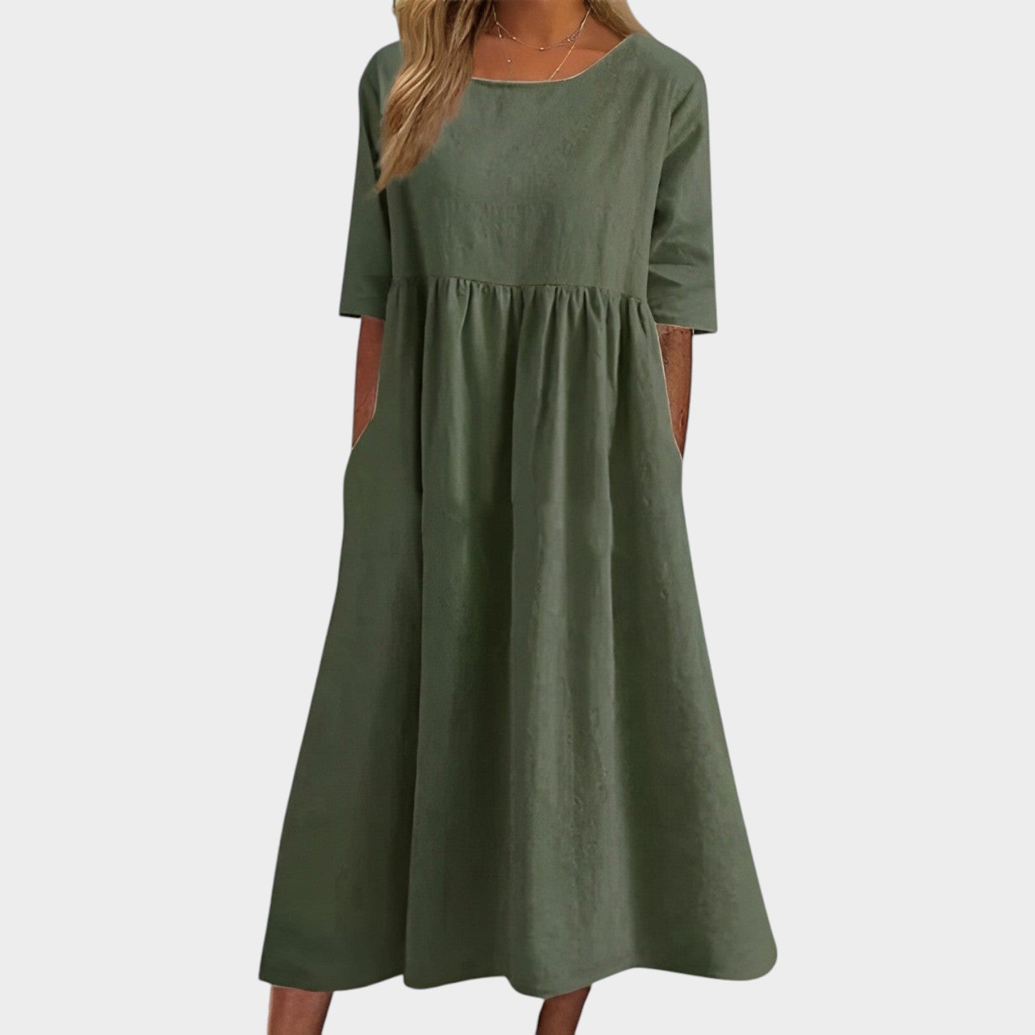 Relaxed Cotton Blend Midi Dress