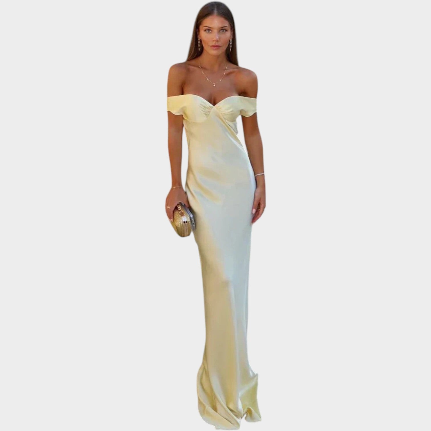 Satin Off Shoulder Maxi Formal Dress