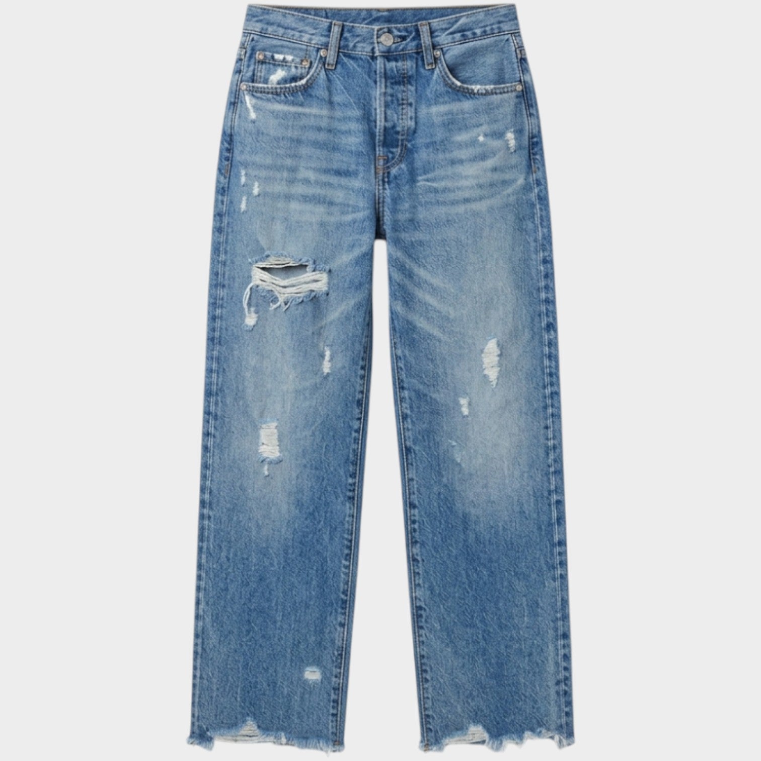 Cropped Straight Leg Denim Pants
