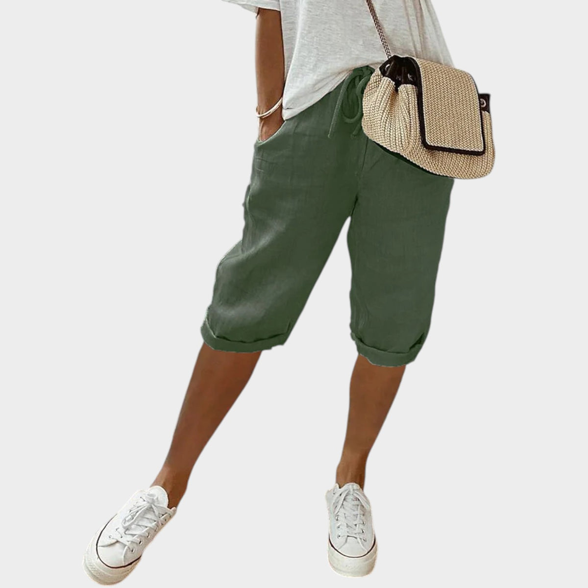 Women's Linen Pants Cropped Relaxed Fit