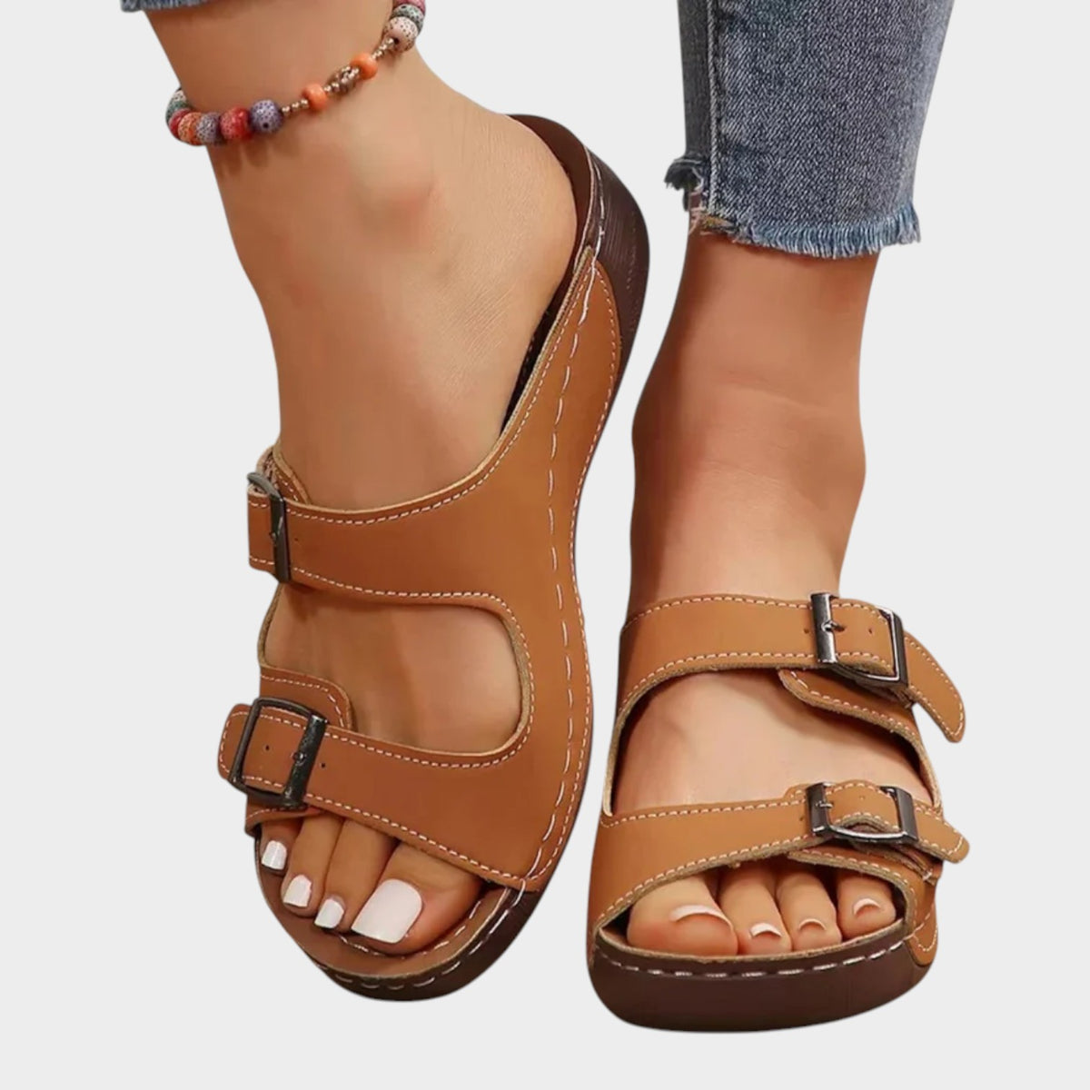 Women’s Orthopedic Leather Sandals Adjustable Straps Cushioned Footbed Arch Support