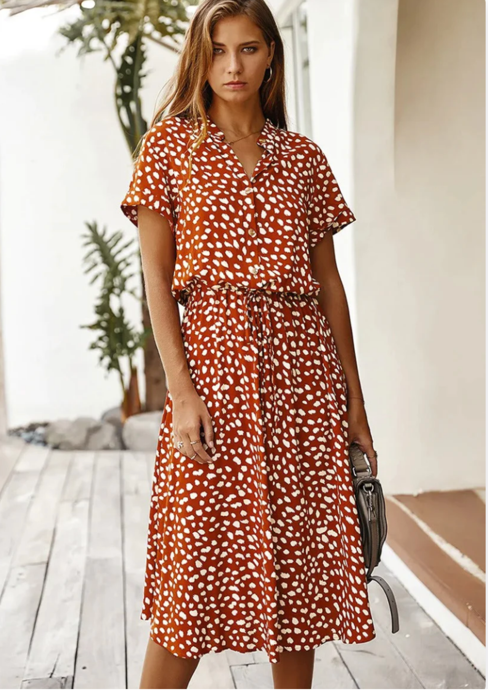 Sienna | Women's Midi Dress with Spotted Print and Button-Down Detail