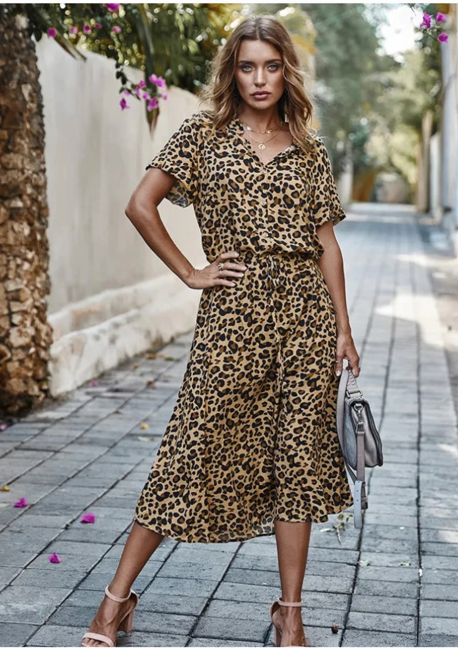 Sienna | Women's Midi Dress with Spotted Print and Button-Down Detail