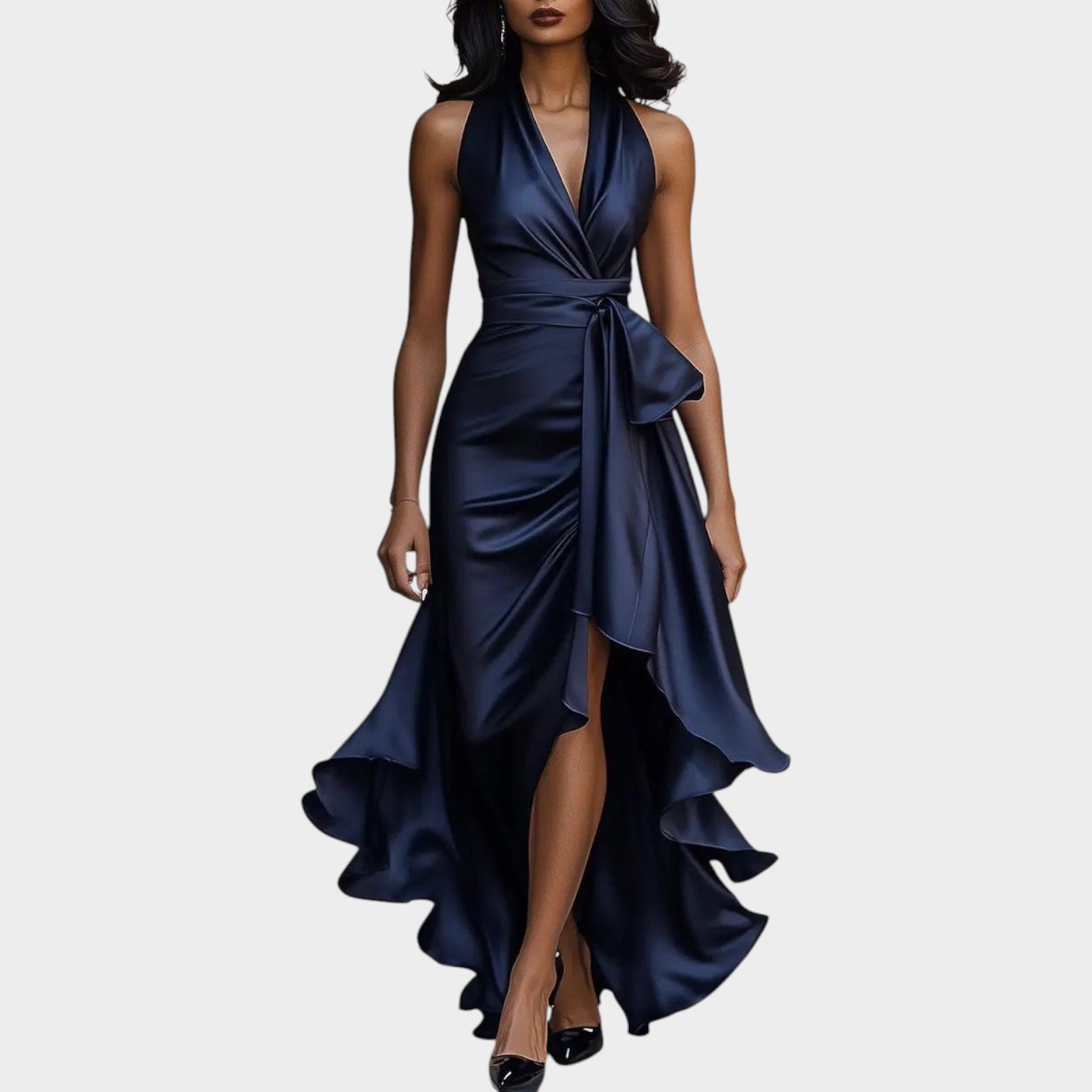 Formal Satin Halter Neck Maxi Dress