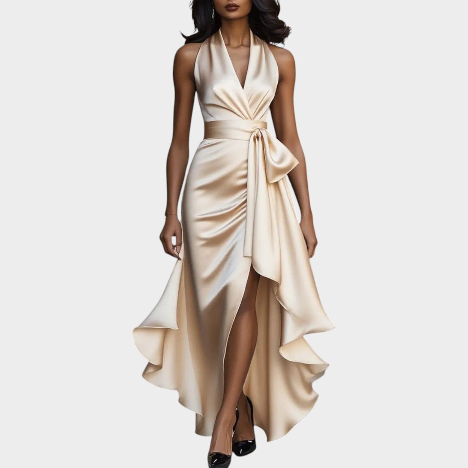 Formal Satin Halter Neck Maxi Dress