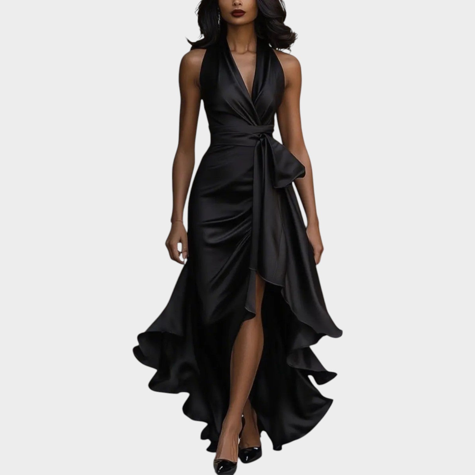 Formal Satin Halter Neck Maxi Dress