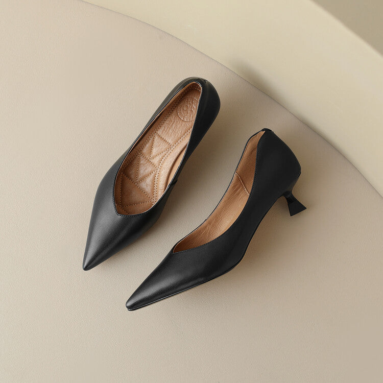 Camille | Women's Slip-On Pointed Toe Pumps with Low Kitten Heel