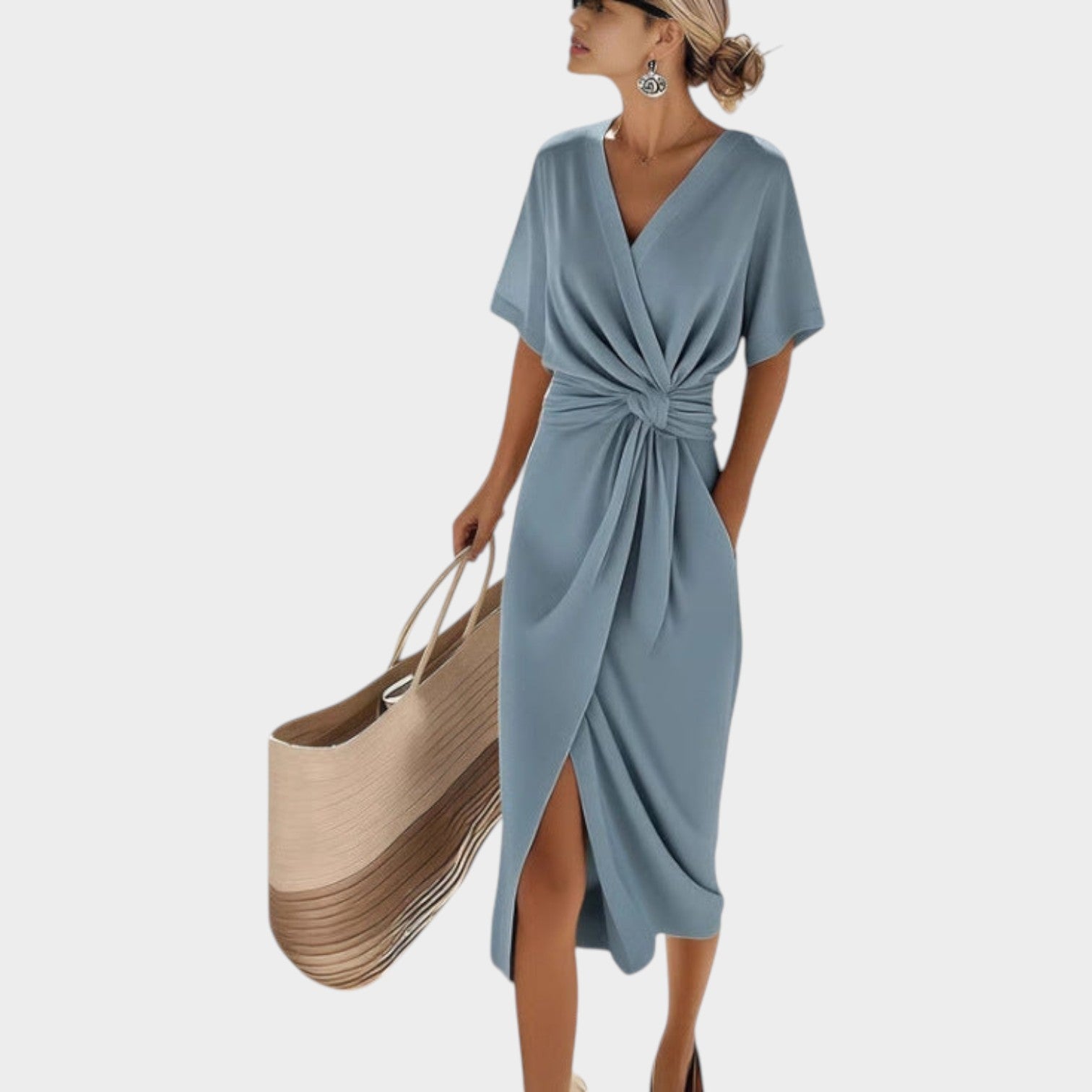 Elegant Twist Front Midi Dress