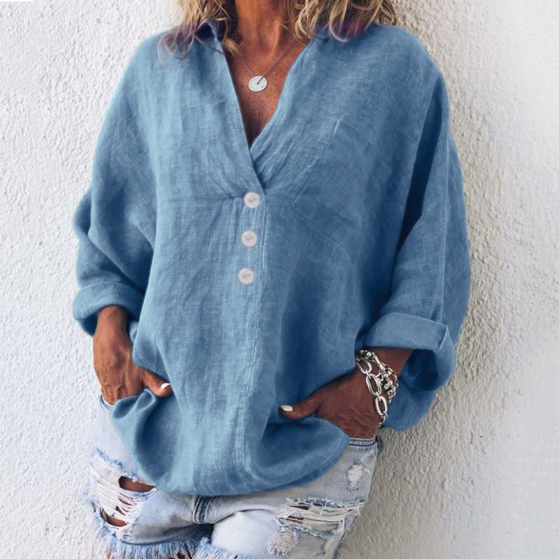 Breeze | Women's Long Sleeve Button-Up V-Neck Oversized Top