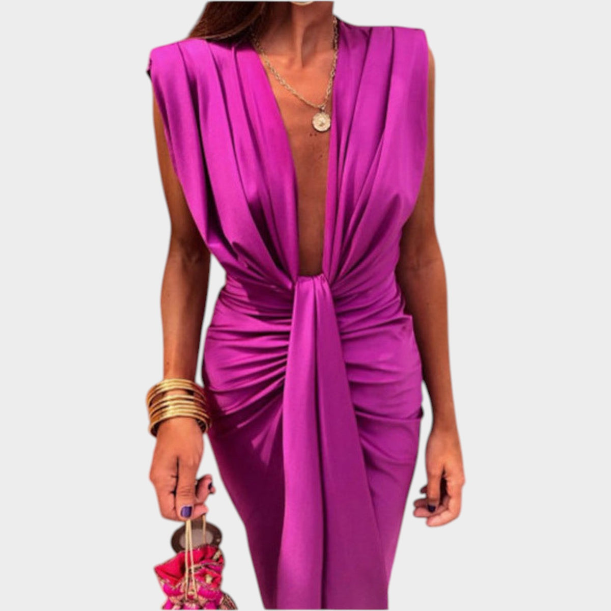 Women's Draped V Neck Cocktail Dress