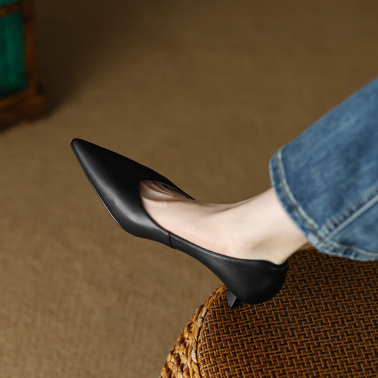 Camille | Women's Slip-On Pointed Toe Pumps with Low Kitten Heel