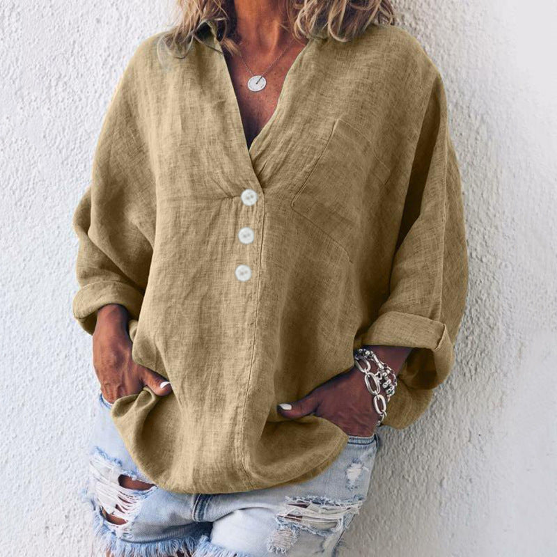 Breeze | Women's Long Sleeve Button-Up V-Neck Oversized Top