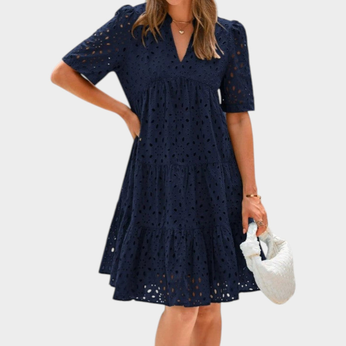 Women's Eyelet Tiered Mini Dress