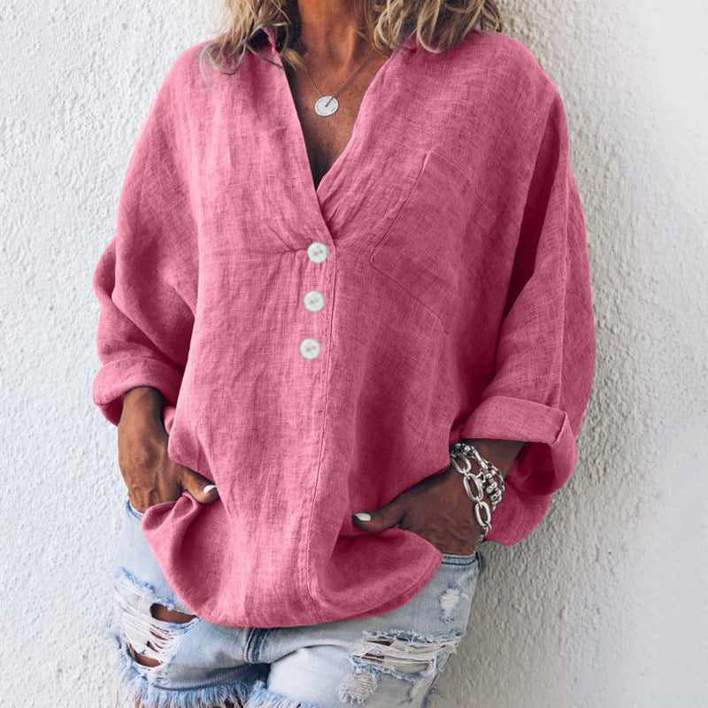 Breeze | Women's Long Sleeve Button-Up V-Neck Oversized Top
