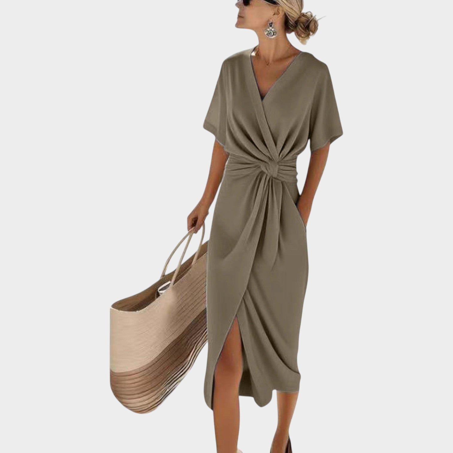 Elegant Twist Front Midi Dress