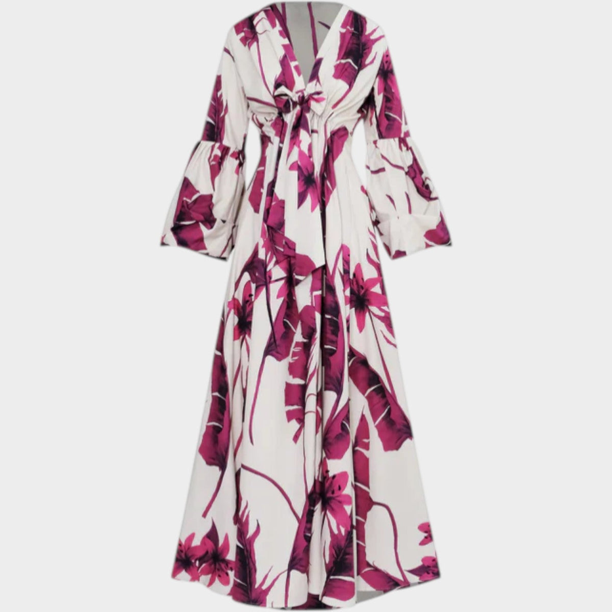 Women's Floral Wrap Maxi Dress V-Neck Waist Tie
