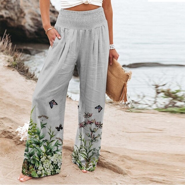 Garlie | Women's High-Waisted Floral Wide Leg Pants for Casual Summer Wear