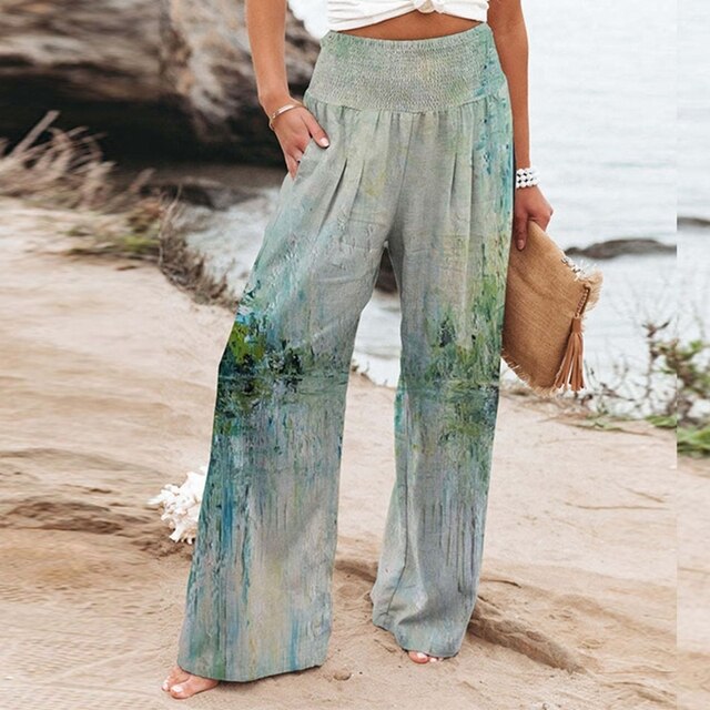 Garlie | Women's High-Waisted Floral Wide Leg Pants for Casual Summer Wear