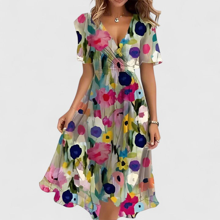 Floral Midi V-Neck Dress