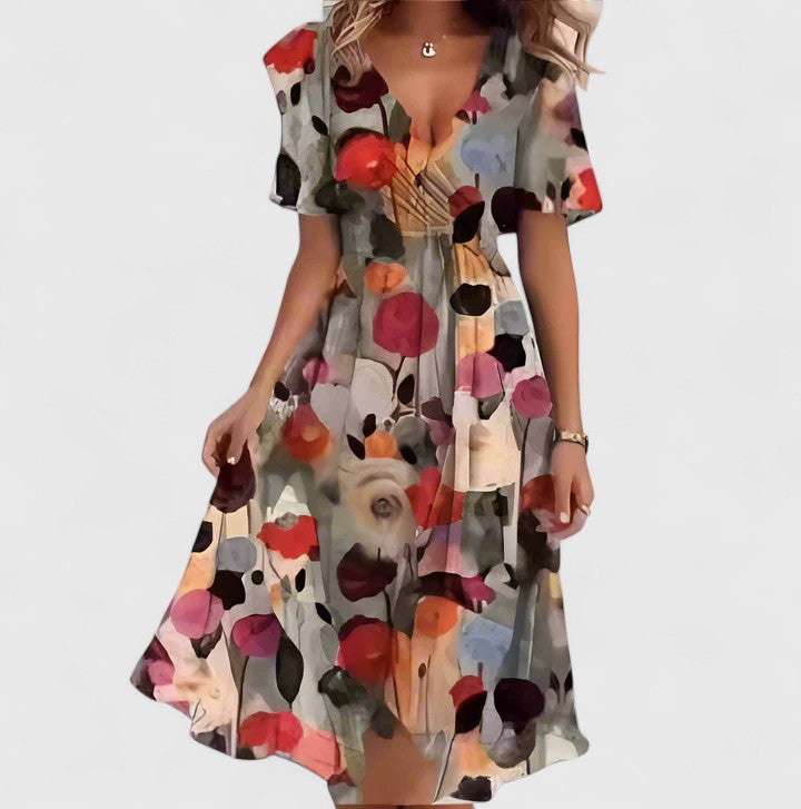 Floral Midi V-Neck Dress