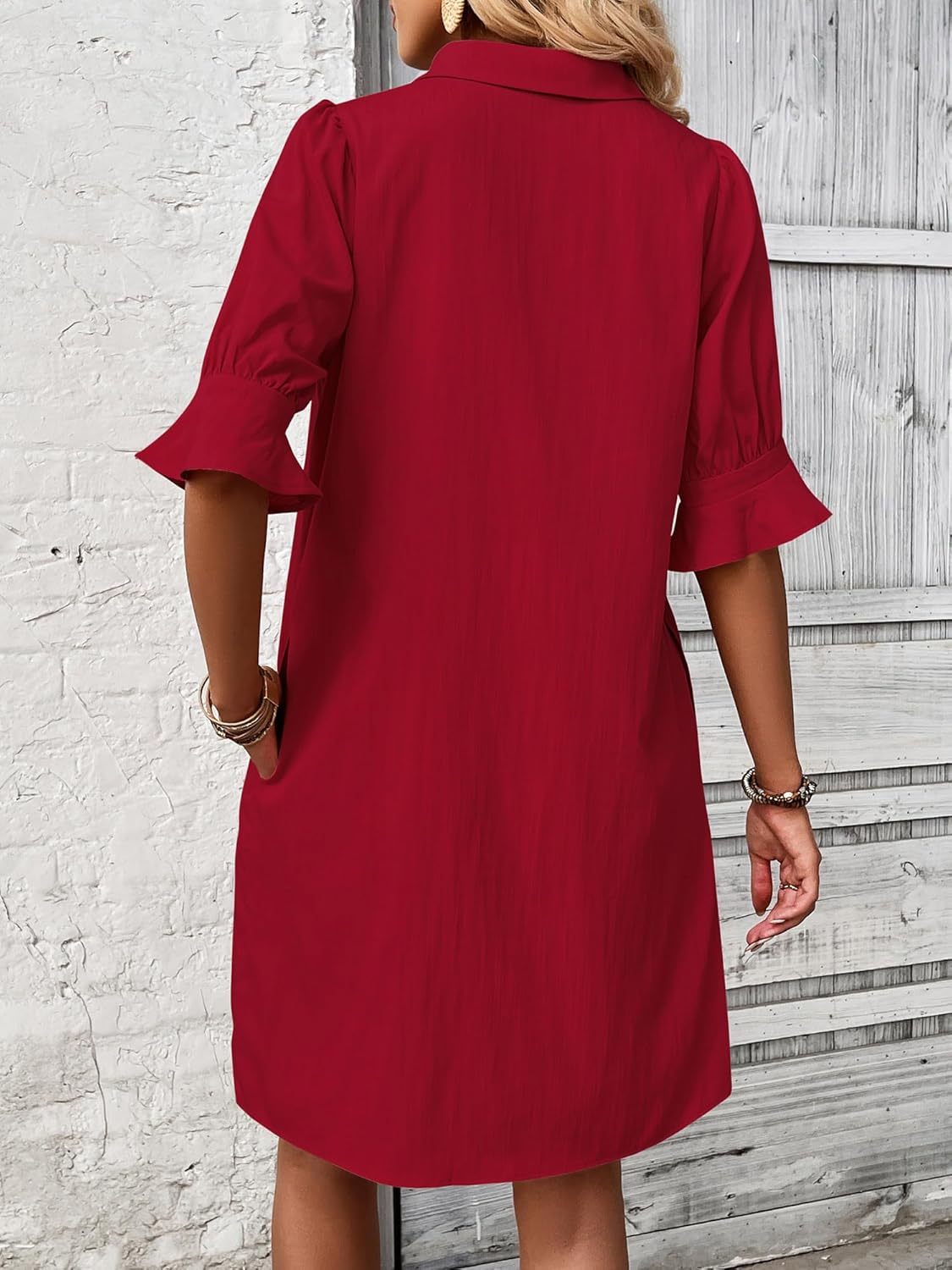 Harper | Women's Knee-Length 3/4 Sleeve Button-Down Shirt Dress