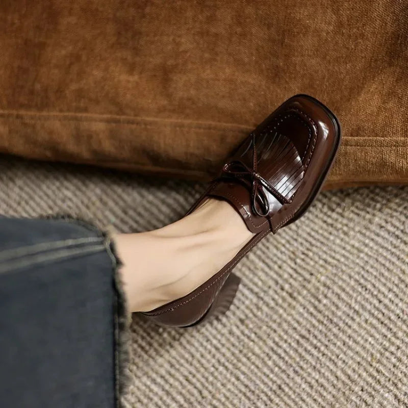 Vivienne | Women's Block Heel Tassel Loafer Pumps with Round Toe