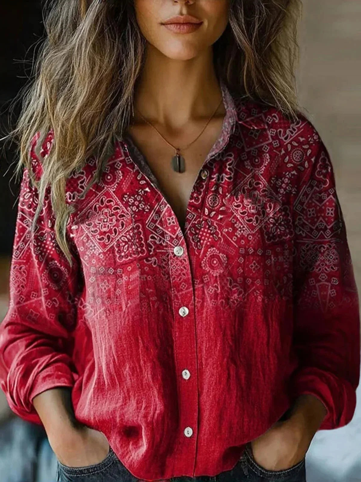 Vintage Floral Print Long Sleeve Button-Down Shirt for Women - Autumn Collection