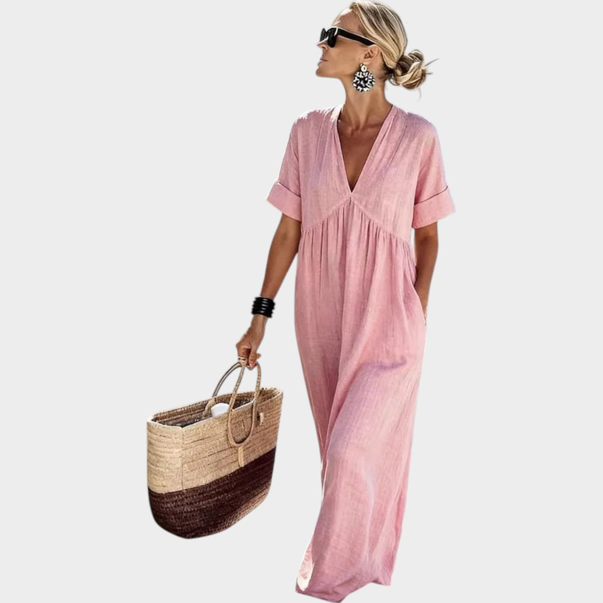 Women's Summer Maxi Dress V Neck Relaxed Fit