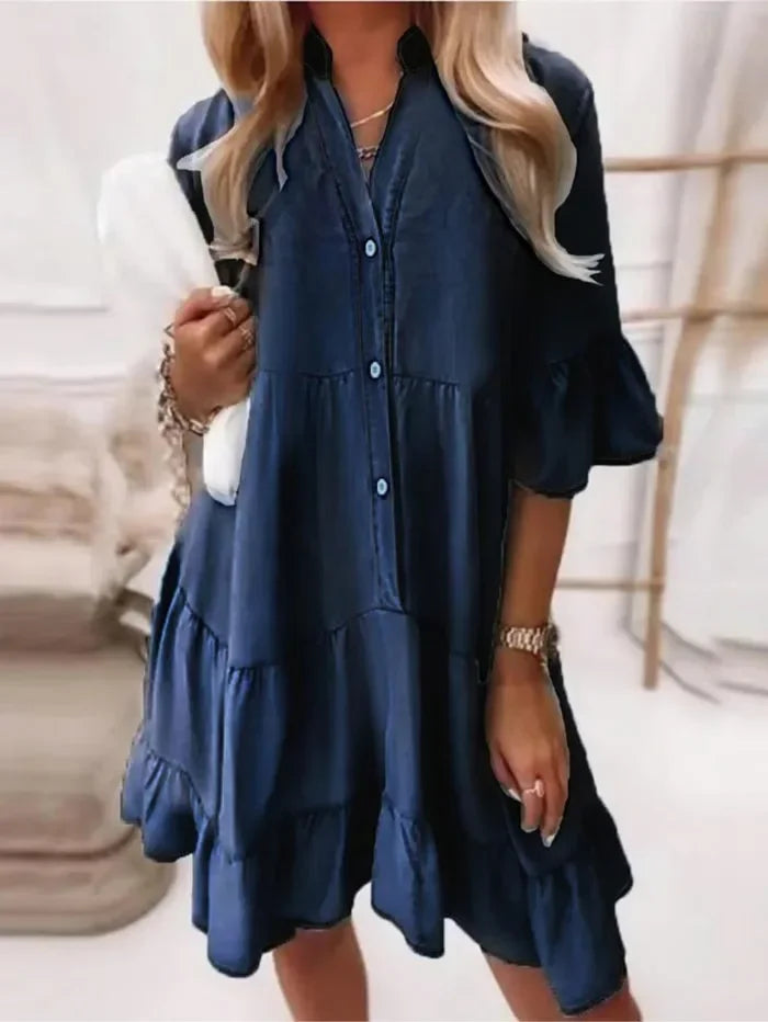 Billie | Women's Button-Down Casual Mini Dress with Tiered Ruffles