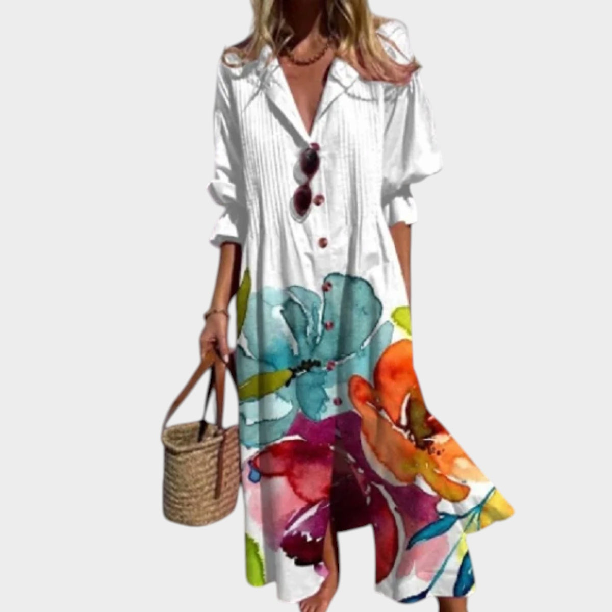 Women’s Bohemian Maxi Shirt Dress Floral Print Button Front