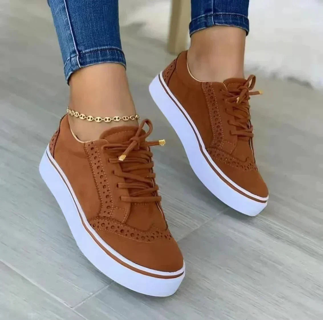Harper | Women's Lace-Up Platform Sneakers with Brogue Accents