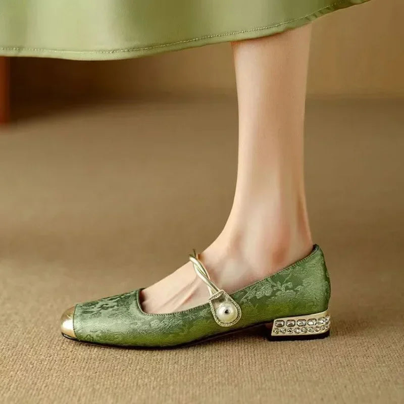 Celeste | Women's Glitter Block Heel Mary Jane Shoes with Pearl Strap