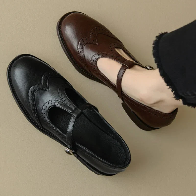 Vivian | Women's T-Strap Mary Jane Shoes with Low Block Heel and Buckle