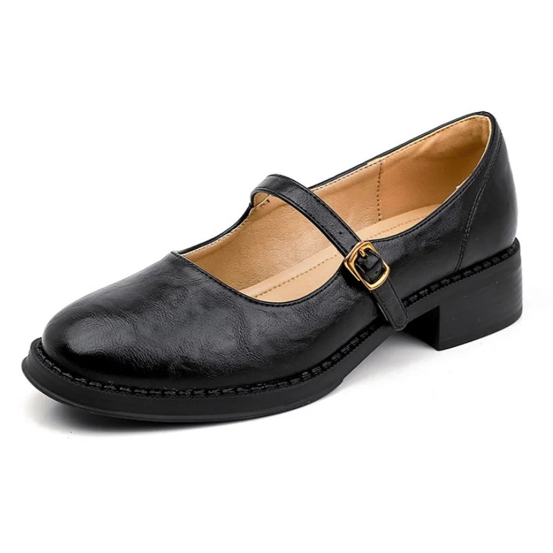 Eleanor | Women's Leather Mary Jane Shoes with Low Block Heel and Strap