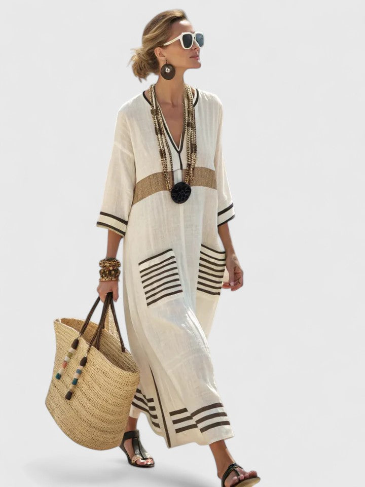 Serena | Women's Striped V-Neck Maxi Kaftan Dress
