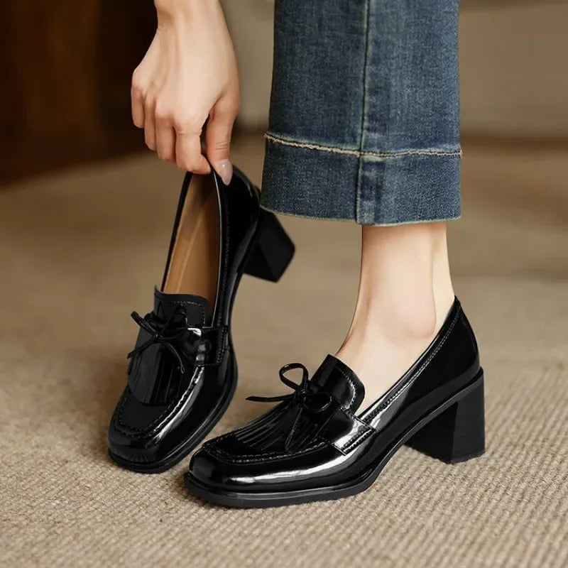 Vivienne | Women's Block Heel Tassel Loafers with Round Toe