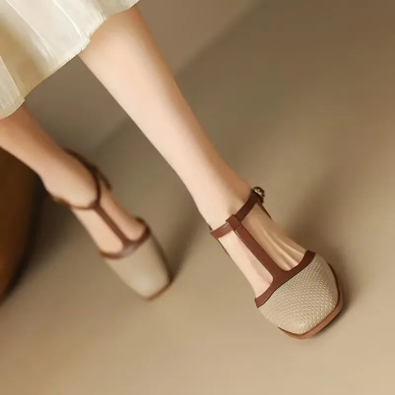 Piper | Women's Mid Heel T-Strap Block Pumps with Square Toe