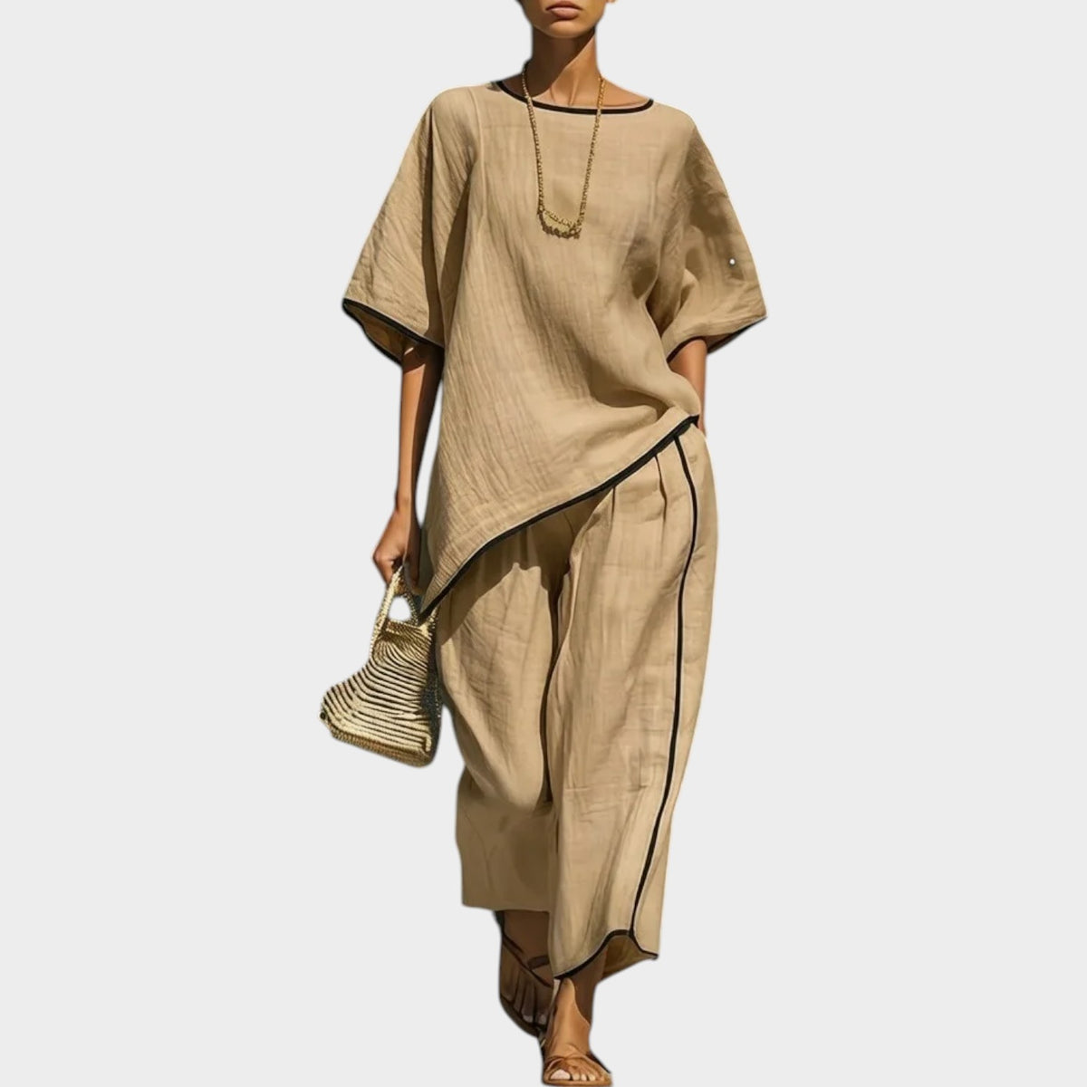 Women's Matching Set Linen Oversized Top & Wide Leg Pants