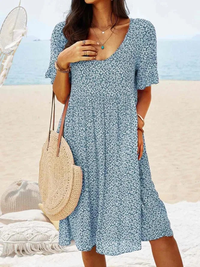 Daisy | Women's Floral Print V-Neck Short Sleeve Smock Dress