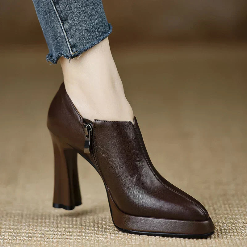 Giselle | Women's Platform Block Heel Pumps with Side Zipper