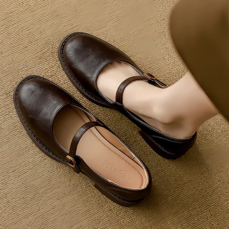 Eleanor | Women's Leather Mary Jane Shoes with Low Block Heel and Strap
