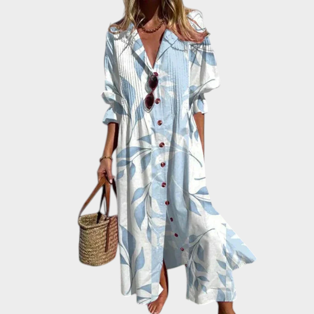 Women’s Bohemian Maxi Shirt Dress Floral Print Button Front