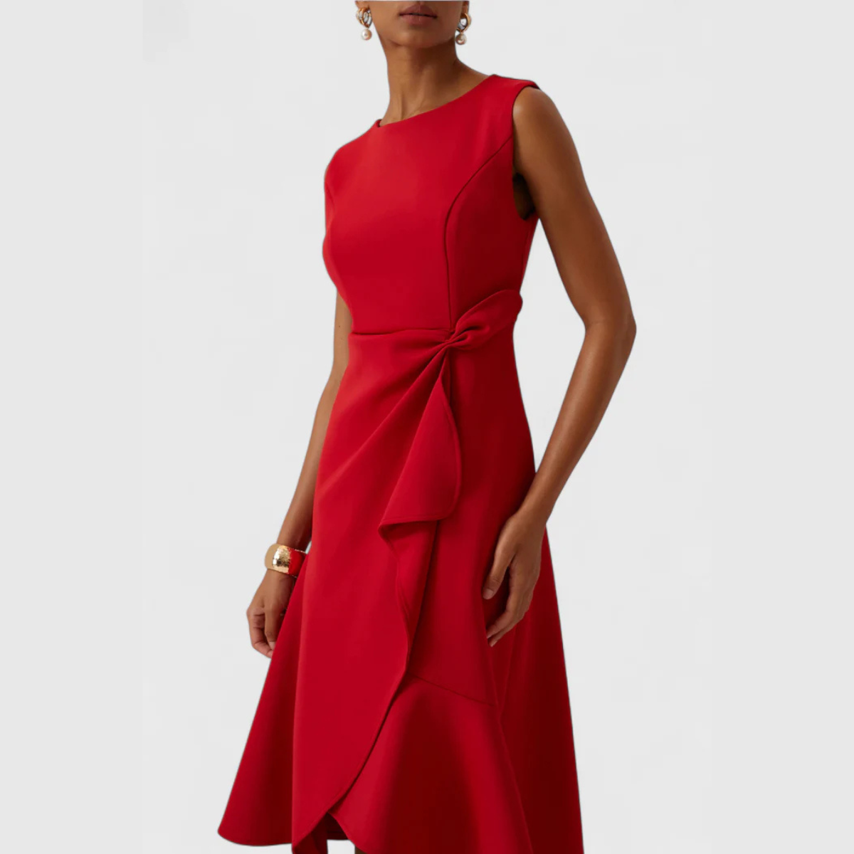 Women's Sleeveless Wedding Guest Midi Dress with Ruffle Hem