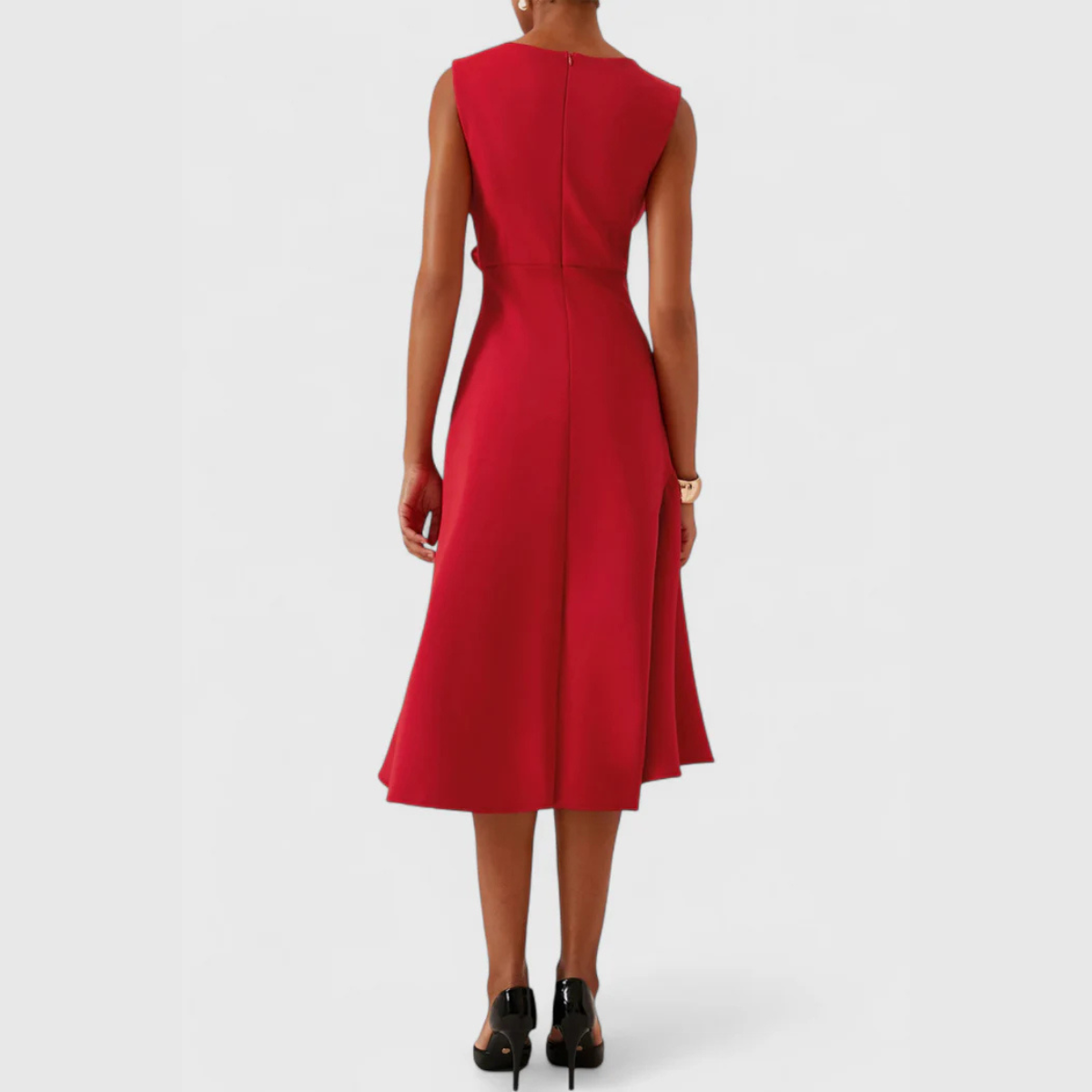 Women's Sleeveless Wedding Guest Midi Dress with Ruffle Hem