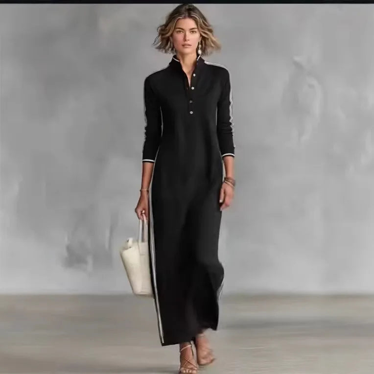 Minimalist Side-Stripe Maxi Dress