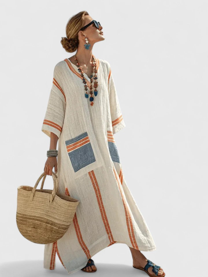 Serena | Women's Striped V-Neck Maxi Kaftan Dress