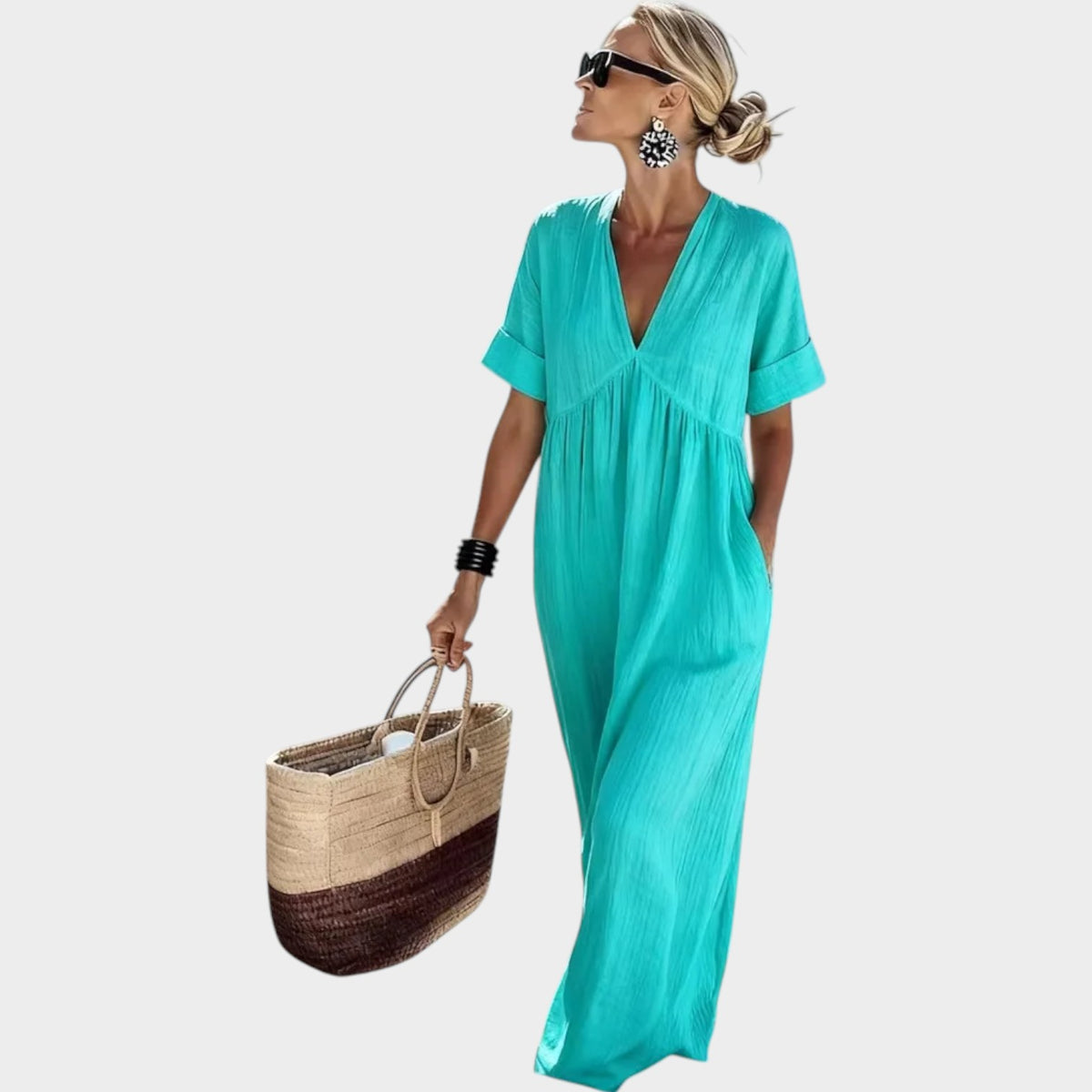 Women's Summer Maxi Dress V Neck Relaxed Fit