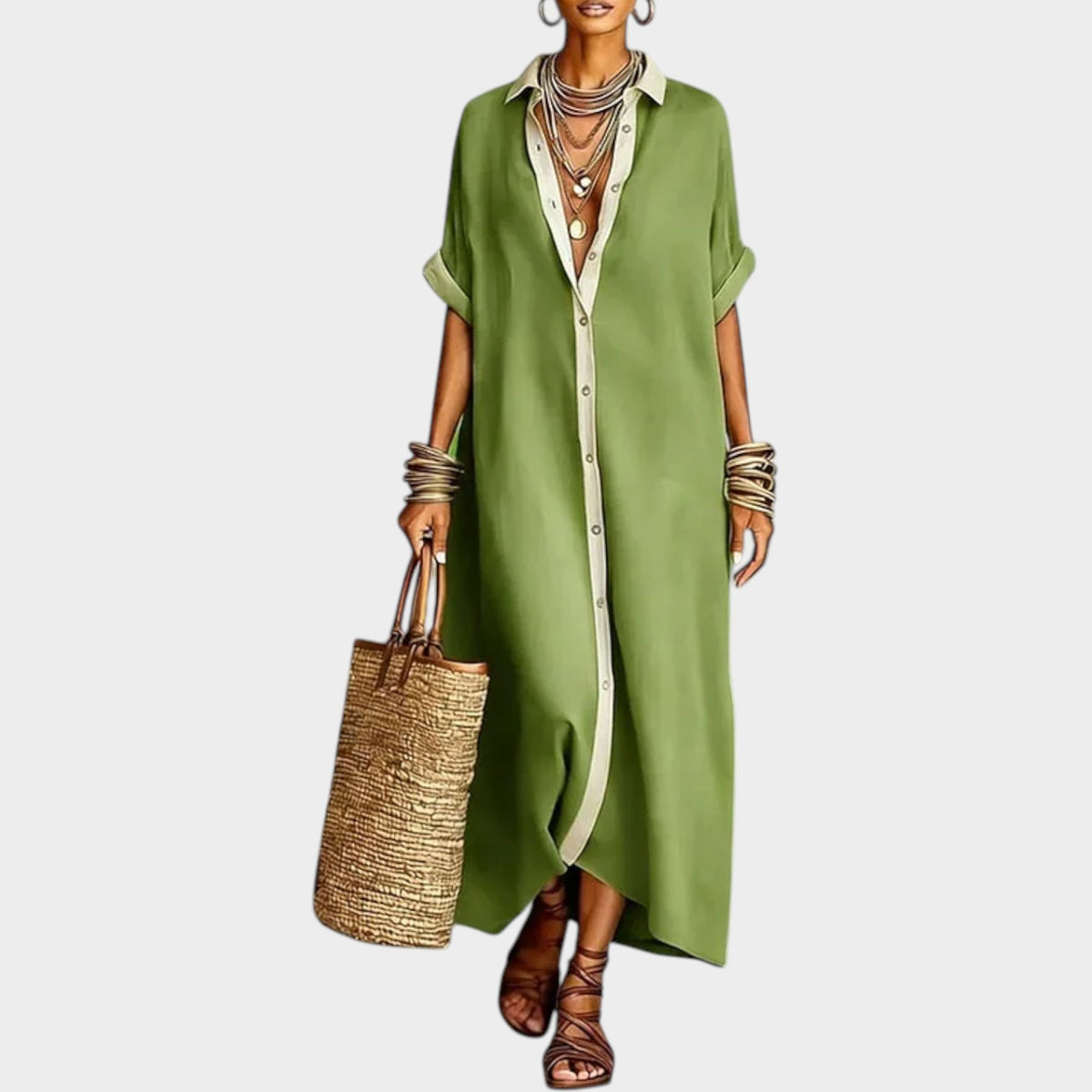 Women's Linen Shirt Maxi Dress